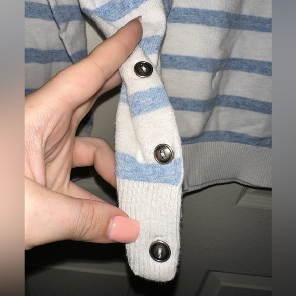 Fat Face women’s blue striped side button sweater 8 nautical beach cotton - Picture 8 of 9